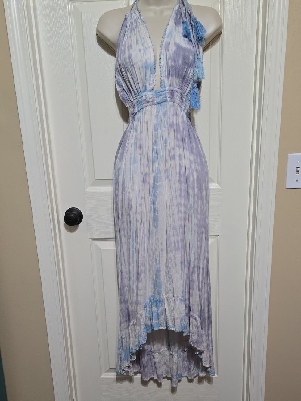 Raviya Light Blue & Lavender Halter High-Low Maxi Dress